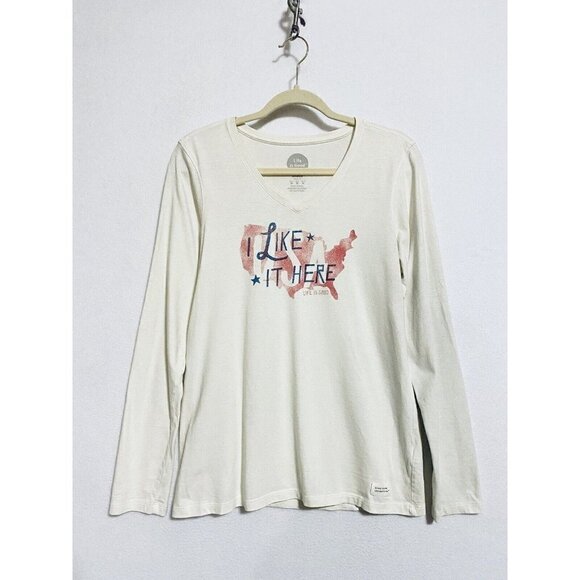 Life is Good Womens Medium I Like It Here USA Graphic Top Long Sleeve Cotton - Picture 1 of 6